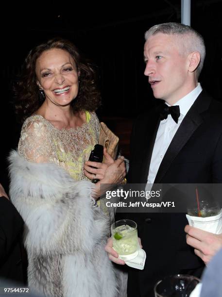 Designer Diane von Fürstenberg and TV journalist Anderson Cooper attend the 2010 Vanity Fair Oscar Party hosted by Graydon Carter at the Sunset Tower...