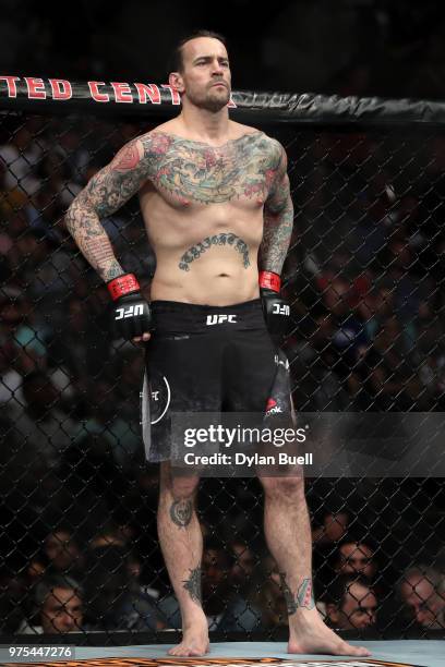 Punk prepares to fight Mike Jackson in their welterweight bout during the UFC 225: Whittaker v Romero 2 event at the United Center on June 9, 2018 in...