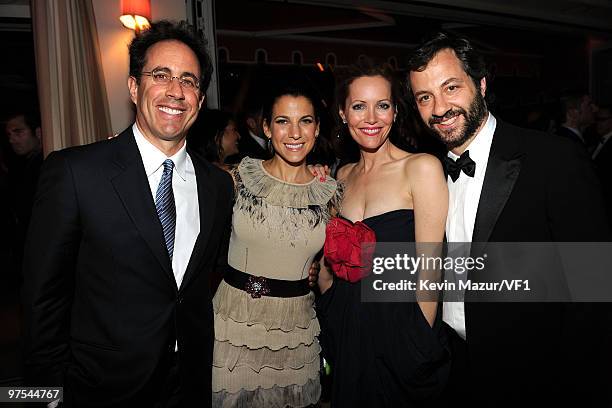 Actor Jerry Seinfeld, Jessica Seinfeld, actor Leslie Mann and director Judd Apatow attend the 2010 Vanity Fair Oscar Party hosted by Graydon Carter...