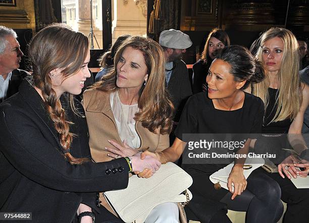 Christina Schwarzenegger, her mother Maria Shriver and Thandie Newton attend the Stella McCartney Ready to Wear show as part of the Paris Womenswear...