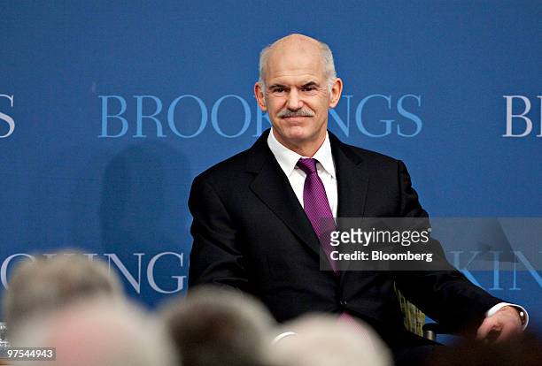 George Papandreou, prime minister of Greece, arrives to speak at the Brookings Institution in Washington, D.C., U.S., on Monday, March 8, 2010....