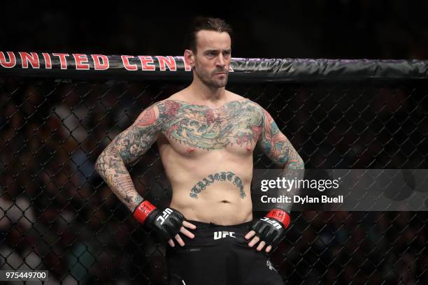 Punk prepares to fight Mike Jackson in their welterweight bout during the UFC 225: Whittaker v Romero 2 event at the United Center on June 9, 2018 in...