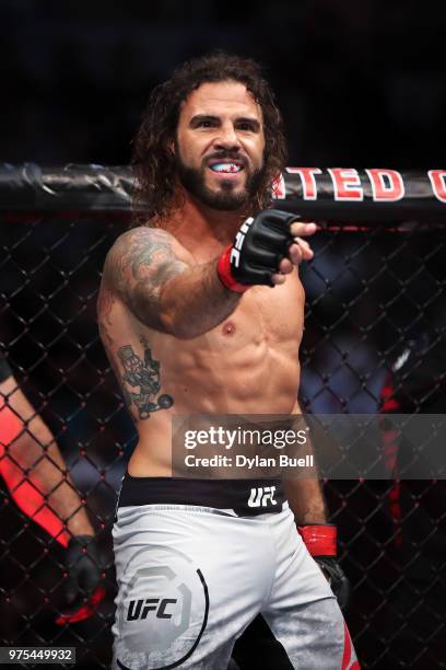 Clay Guida prepares to fight Charles Oliveira of Brazil in their lightweight bout during the UFC 225: Whittaker v Romero 2 event at the United Center...