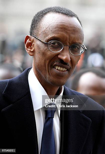 Rwandan President Paul Kagame arrives at the Commonwealth Observance Service at Westminster Abbey on March 8, 2010 in London, England.