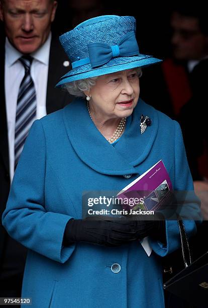 Queen Elizabeth II leaves the Commonwealth Observance Service at Westminster Abbey on March 8, 2010 in London, England.