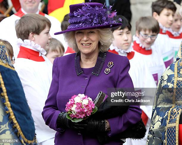 Camilla, Duchess of Cornwall leaves the Commonwealth Observance Service at Westminster Abbey on March 8, 2010 in London, England.