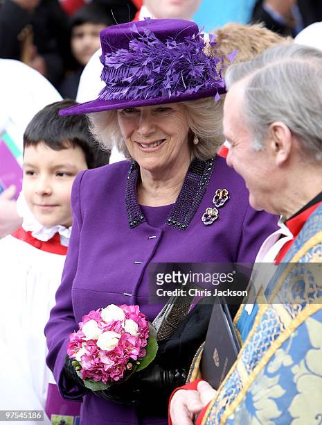 Camilla, Duchess of Cornwall leaves the Commonwealth Observance Service at Westminster Abbey on March 8, 2010 in London, England.