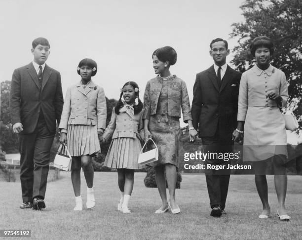 King Bhumibol and Queen Sirikit of Thailand with their children at King's Beeches, their private residence in Sunninghill, Berkshire, 27th July 1966....