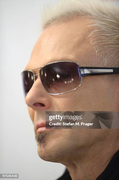 Rudolf Schenker of Scorpions poses during a press conference at Hotel Bayerischer Hof on March 8, 2010 in Munich, Germany.