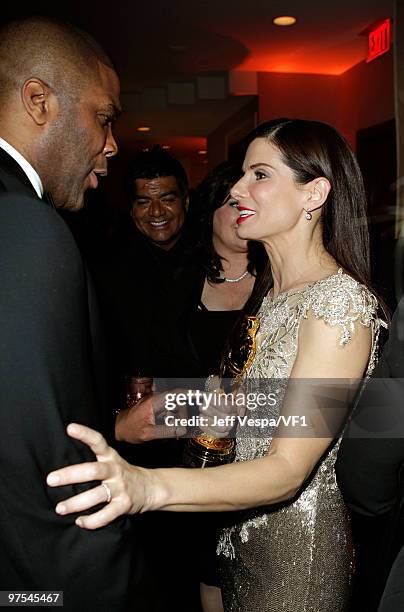 Actors Tyler Perry and Sandra Bullock attends the 2010 Vanity Fair Oscar Party hosted by Graydon Carter at the Sunset Tower Hotel on March 7, 2010 in...