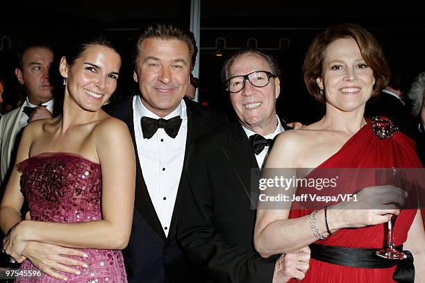 Actress Angie Harmon, actor Alec Baldwin, guest and actress Sigourney Weaver attend the 2010 Vanity Fair Oscar Party hosted by Graydon Carter at the...