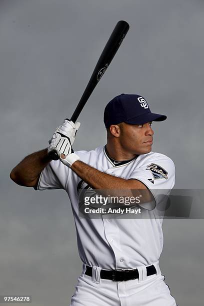 Scott Hairston of the San Diego Padres poses during photo media day at the Padres spring training complex on February 27, 2010 in Peoria, Arizona.