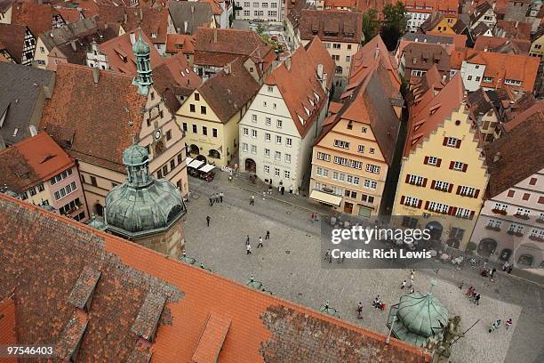 view over roofs of medieval rothenburg - rothenburg stock pictures, royalty-free photos & images