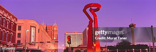 buildings in a city at dusk - san antonio stockfoto's en -beelden