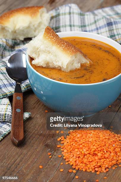 red lentil soup with lavash bread - lavash stock pictures, royalty-free photos & images