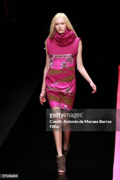 Model walks the runway during the Leonard Ready to Wear show as part of the Paris Womenswear Fashion Week Fall/Winter 2011 at Le Carrousel du Louvre...