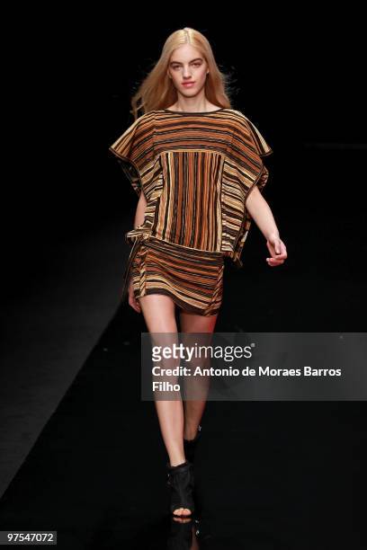 Model walks the runway during the Leonard Ready to Wear show as part of the Paris Womenswear Fashion Week Fall/Winter 2011 at Le Carrousel du Louvre...