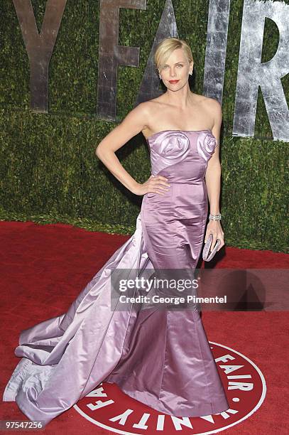 Actress Charlize Theron arrives at the 2010 Vanity Fair Oscar Party hosted by Graydon Carter held at Sunset Tower on March 7, 2010 in West Hollywood,...