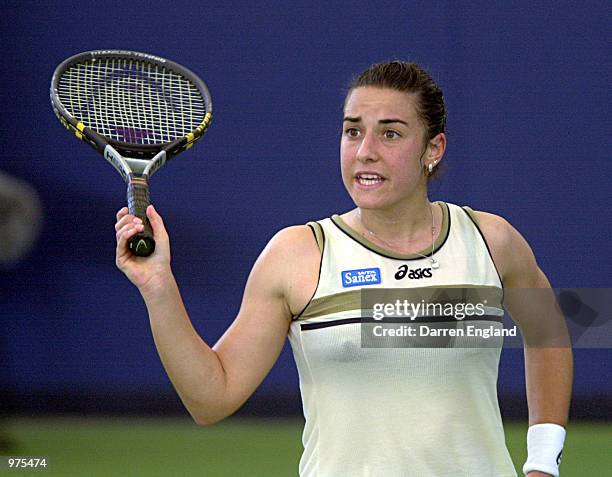 Giulia Casoni of Italy reacts to a line call during her game against Conchita Martinez of Spain during the second round at the Thalgo Australian...