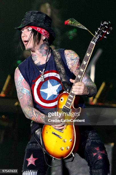 Ashba, of the US band Gun's Roses, perform their concert part of the Chinese Democracy Tour at the Mane Garrincha Stadium on March 7, 2010 in...