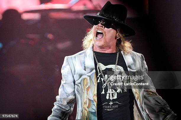 Axl Rose ,of the US band Gun's Roses, performs during their concert part of the Chinese Democracy Tour at the Mane Garrincha Stadium on March 7, 2010...