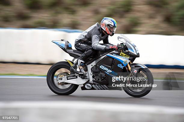 Alex De Angelis of San Marino and Scot Racing Team heads down a straight during the third day of testing at Circuito de Jerez on March 8, 2010 in...