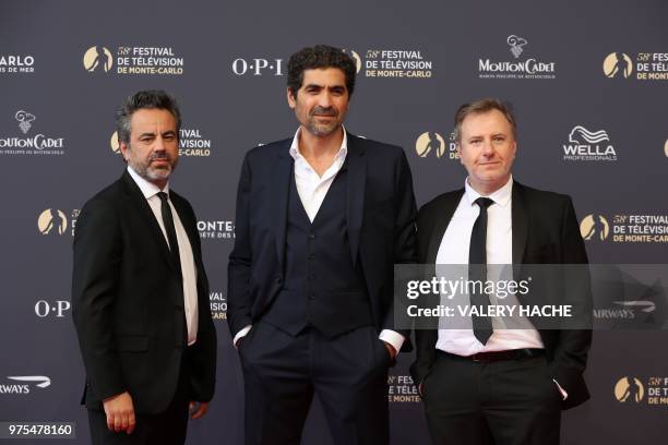 French actor, scenarist and director Vincent Primault , French actor Abdelhafid Metalsi and French actor François Bureloup arrive for the opening of...