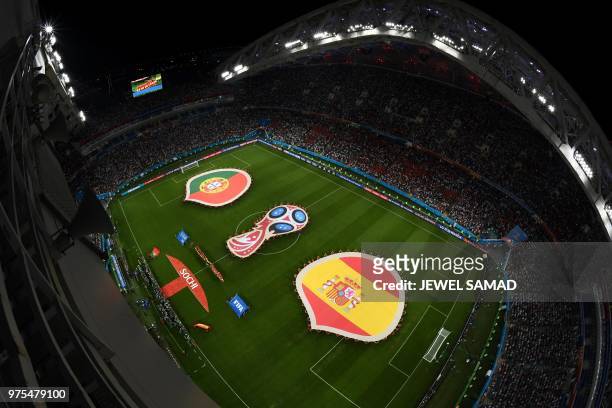 General view of the Fisht Stadium taken ahead of the Russia 2018 World Cup Group B football match between Portugal and Spain in Sochi on June 15,...