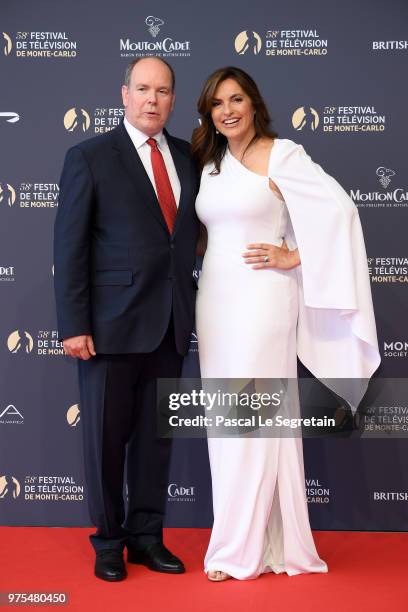 Prince Albert II of Monaco and Mariska Hargitay attend the opening ceremony of the 58th Monte Carlo TV Festival on June 15, 2018 in Monte-Carlo,...