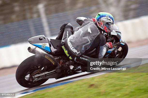 Alex De Angelis of San Marino and Scot Racing Team rounds the bend during the third day of testing at Circuito de Jerez on March 8, 2010 in Jerez de...