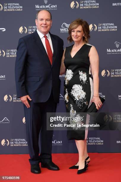 Prince Albert II of Monaco and Anne Sweeney attend the opening ceremony of the 58th Monte Carlo TV Festival on June 15, 2018 in Monte-Carlo, Monaco.