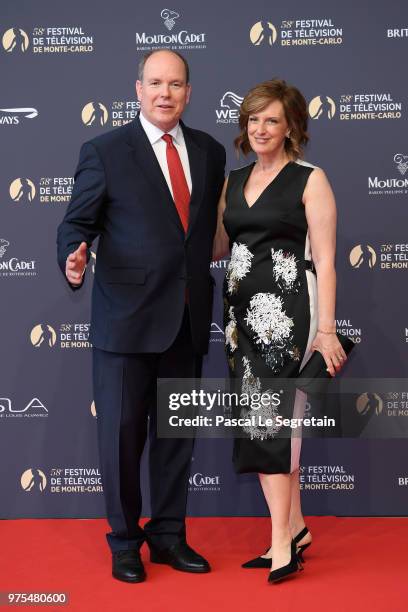 Prince Albert II of Monaco and Anne Sweeney attend the opening ceremony of the 58th Monte Carlo TV Festival on June 15, 2018 in Monte-Carlo, Monaco.