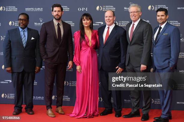 Wendell Pierce,John Krasinski, Dina Shihabi, Prince Albert II of Monaco, Carlton Cuse and Graham Roland attend the opening ceremony of the 58th Monte...