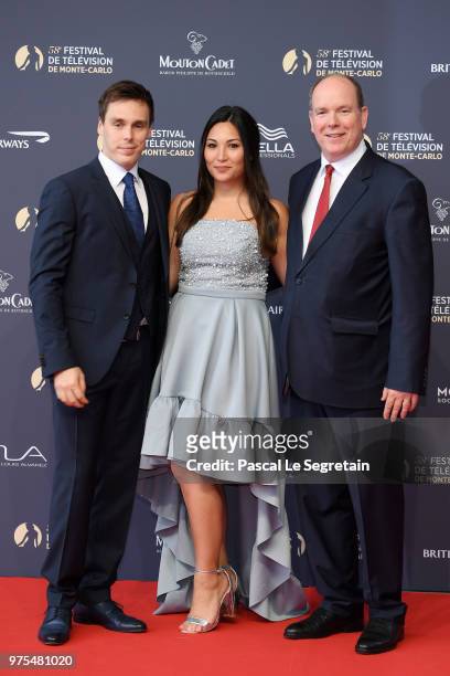 Louis Ducruet,Marie Chevallier and Prince Albert II of Monaco attend the opening ceremony of the 58th Monte Carlo TV Festival on June 15, 2018 in...