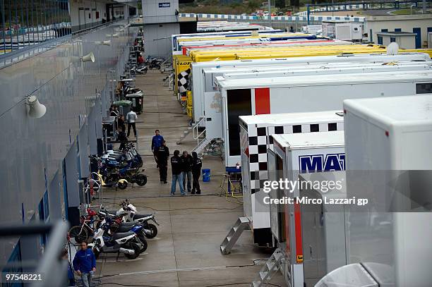 The paddock during the third day of testing at Circuito de Jerez on March 8, 2010 in Jerez de la Frontera, Spain.