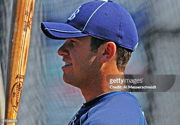 Infielder Evan Longoria of the Tampa Bay Rays at batting practice before play against the New York Yankees March 5, 2010 at the George M....