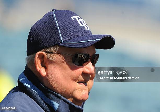Coach Don Zimmer of the Tampa Bay Rays at batting practice before play against the New York Yankees March 5, 2010 at the George M. Steinbrenner Field...