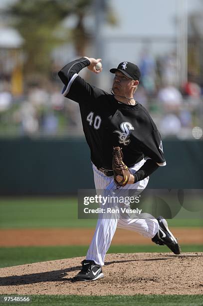 Putz of the Chicago White Sox pitches against the Los Angeles Dodgers on March 5, 2010 at The Ballpark at Camelback Ranch in Glendale, Arizona.