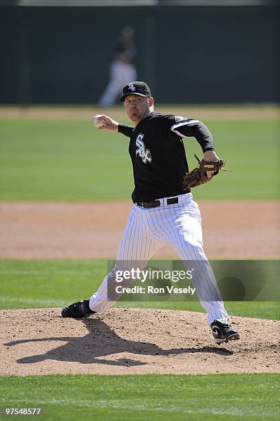 Putz of the Chicago White Sox pitches against the Los Angeles Dodgers on March 5, 2010 at The Ballpark at Camelback Ranch in Glendale, Arizona.