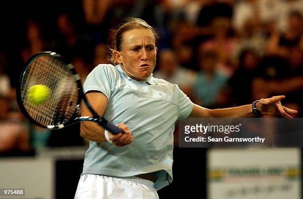 Nicole Pratt from Australia in action against Amanda Coetzer from South Africa during the Hopman Cup Tennis tournament in Perth, Western Australia....