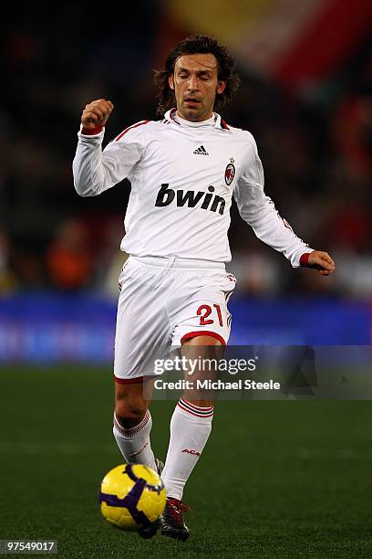 Andrea Pirlo of Milan during the Serie A match between AS Roma and AC Milan at Stadio Olimpico on March 6, 2010 in Rome, Italy.