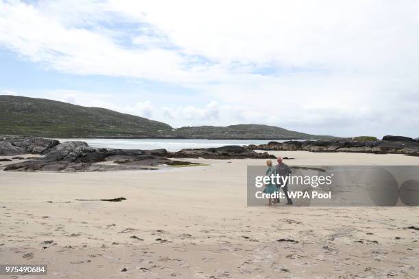 Prince Charles, Prince of Wales and Camilla, Duchess of Cornwall walk on Derrynane beach in Co Kerry during thier tour of Northern Ireland and the...