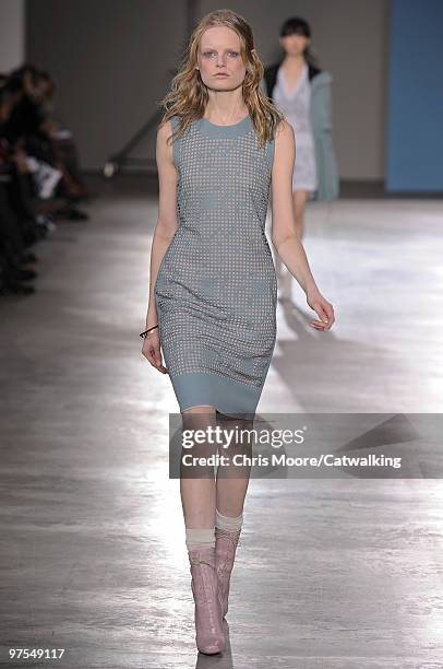 Model walks down the runway during the Jonathan Saunders fashion show, part of London Fashion Week, London on February 23, 2010 in London, England.