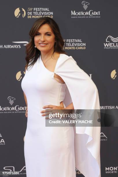 Actress Mariska Hargitay poses as she arrives for the opening of the 58th Monte-Carlo Television Festival on June 15, 2018 in Monaco.