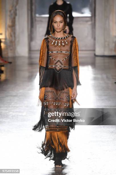 Model Joan Smalls walks the runway at the Alberta Ferretti show during Milan Men's Fashion Week Spring/Summer 2019 on June 15, 2018 in Milan, Italy.