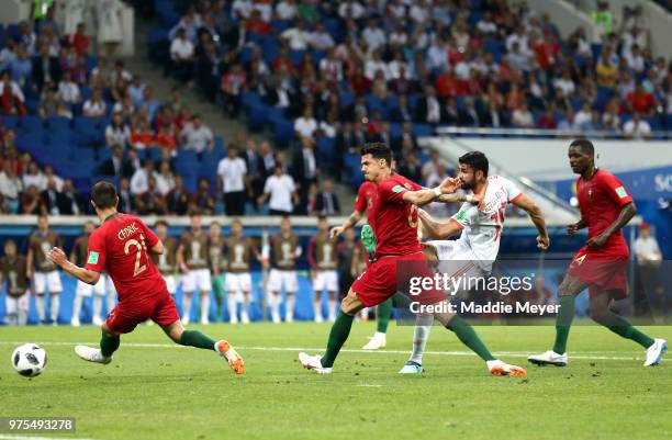 Diego Costa of Spain scores the equalising goal to make the score 1-1 during the 2018 FIFA World Cup Russia group B match between Portugal and Spain...