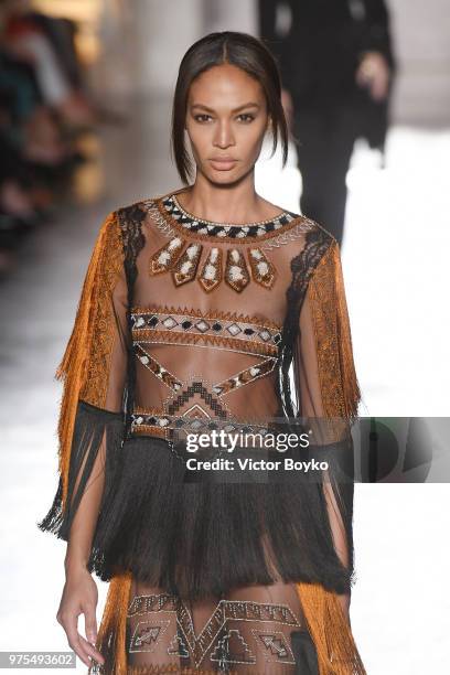 Model Joan Smalls walks the runway at the Alberta Ferretti show during Milan Men's Fashion Week Spring/Summer 2019 on June 15, 2018 in Milan, Italy.