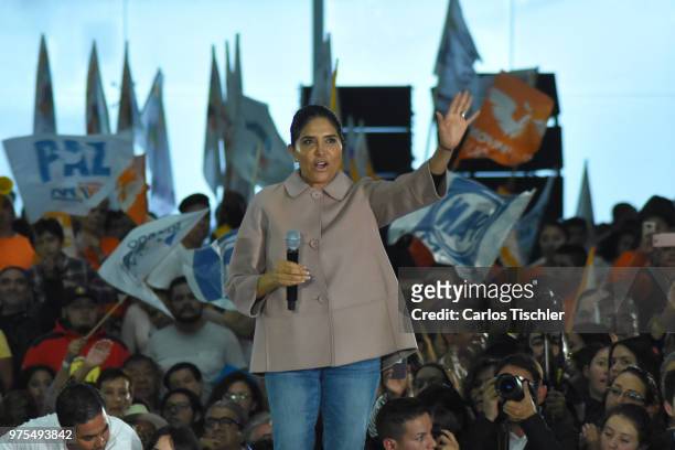 Candidate Alejandra Barrales, president of the Party of the Democratic Revolution talks during a Civic Gathering as part of Ricardo Anaya's election...