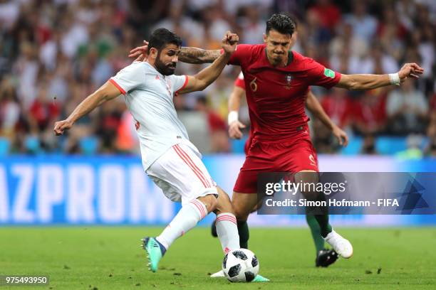 Diego Costa of Spain scores his team's first goal during the 2018 FIFA World Cup Russia group B match between Portugal and Spain at Fisht Stadium on...