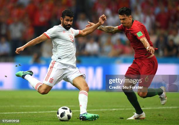 Diego Costa of Spain scores his team's first goal during the 2018 FIFA World Cup Russia group B match between Portugal and Spain at Fisht Stadium on...